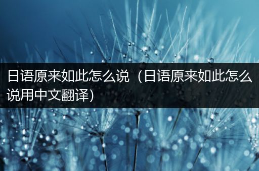 日语原来如此怎么说(日语原来如此怎么说用中文翻译)