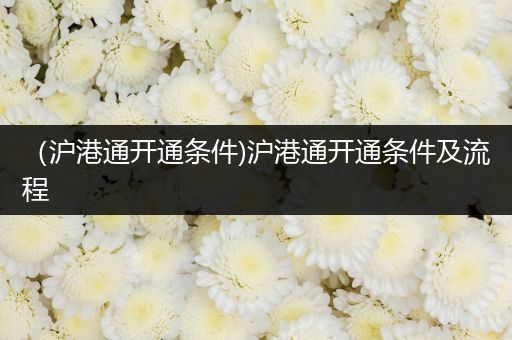 (沪港通开通条件)沪港通开通条件及流程