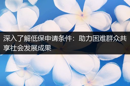 深入了解低保申请条件：助力困难群众共享社会发展成果