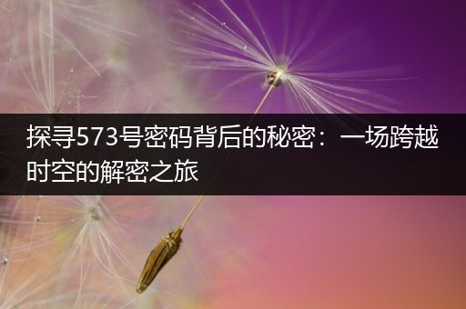 探寻573号密码背后的秘密：一场跨越时空的解密之旅